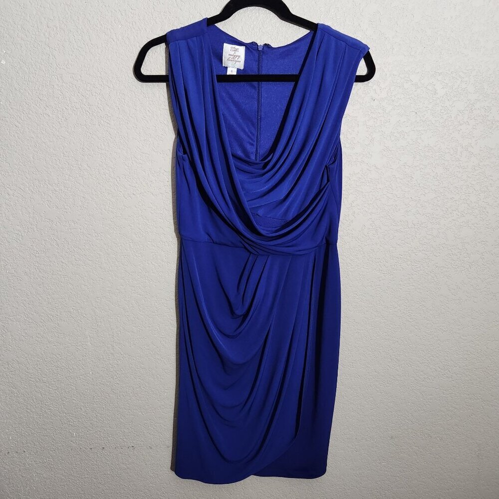 Suzi Chin Maggy Boutique Dress Size 6 Draped Royal Blue Sleeveless Formal